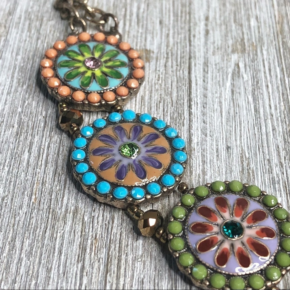 Enamel Flower Mandala Statement Necklace - Picture 6 of 10
